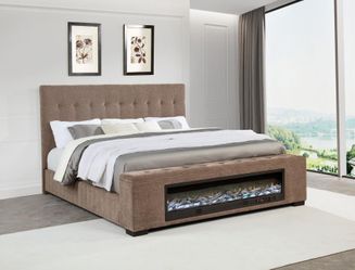 Frame Queen Brown fabric, with Audio flame Visualizer footboard, New Especial price 