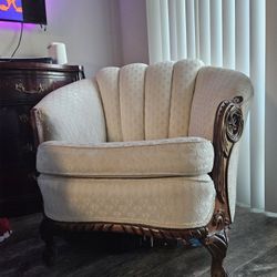 White/Cream Channel Back Antique Armchair