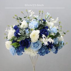 “Angela Flower” Royal Blue White Peony Hydrangea Artificial Flower Table Centerpiece Decor 