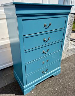 Teal 5 Drawer Tall Dresser