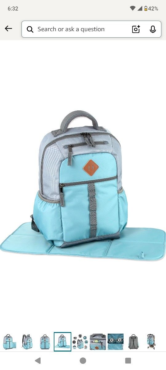 Baby Essentials Two Tone Diaper Bag Backpack with Portable Changing Pad, Stroller Straps, Insulated Bottle Pocket, 2 Pc Set