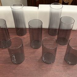 8pcs Different Sizes Cylinder Vases for Centerpieces Grey Glass Candle Holders
