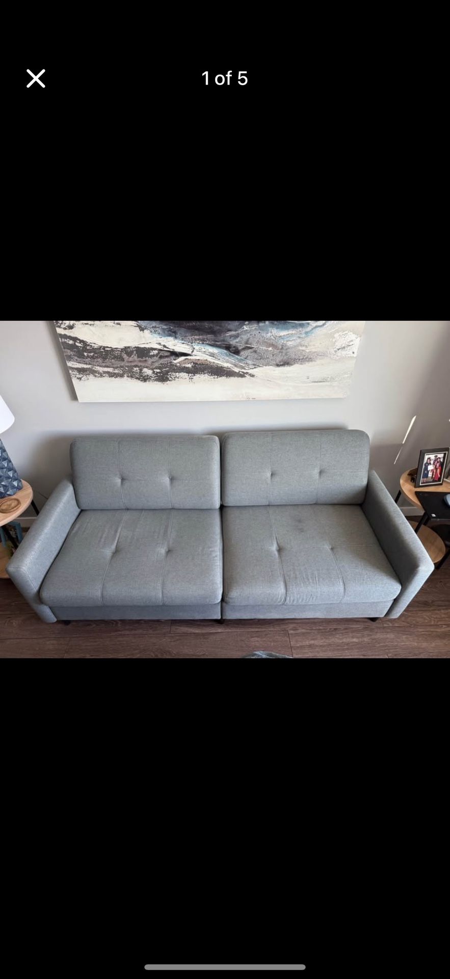 Gray Upholstered Futon Couch