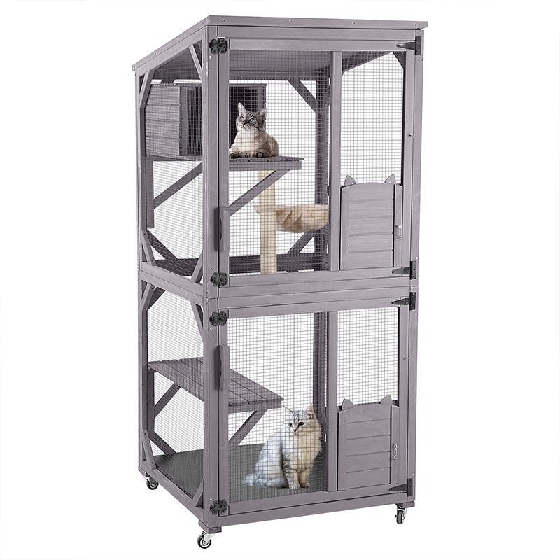 Aivituvin Outdoor Cat Catio AIR22, Cat House for 2–3 Cats, Connects to Window or Cat Door