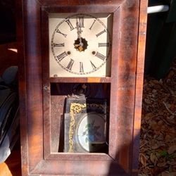Beautiful Flame Mahogany Antique Clock 