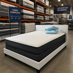 Bed frame White full size New and full regular mattrees New