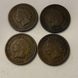 4 Indian Head Pennies 