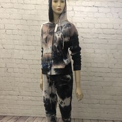 Tie-dye Jogging Loungewear Drawstring Hooded Sweatshirt & Pants Set
