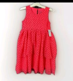 Cat & Jack Dress Girls Small 7/8 Sleeveless Tulle Layers with Hearts Valentines