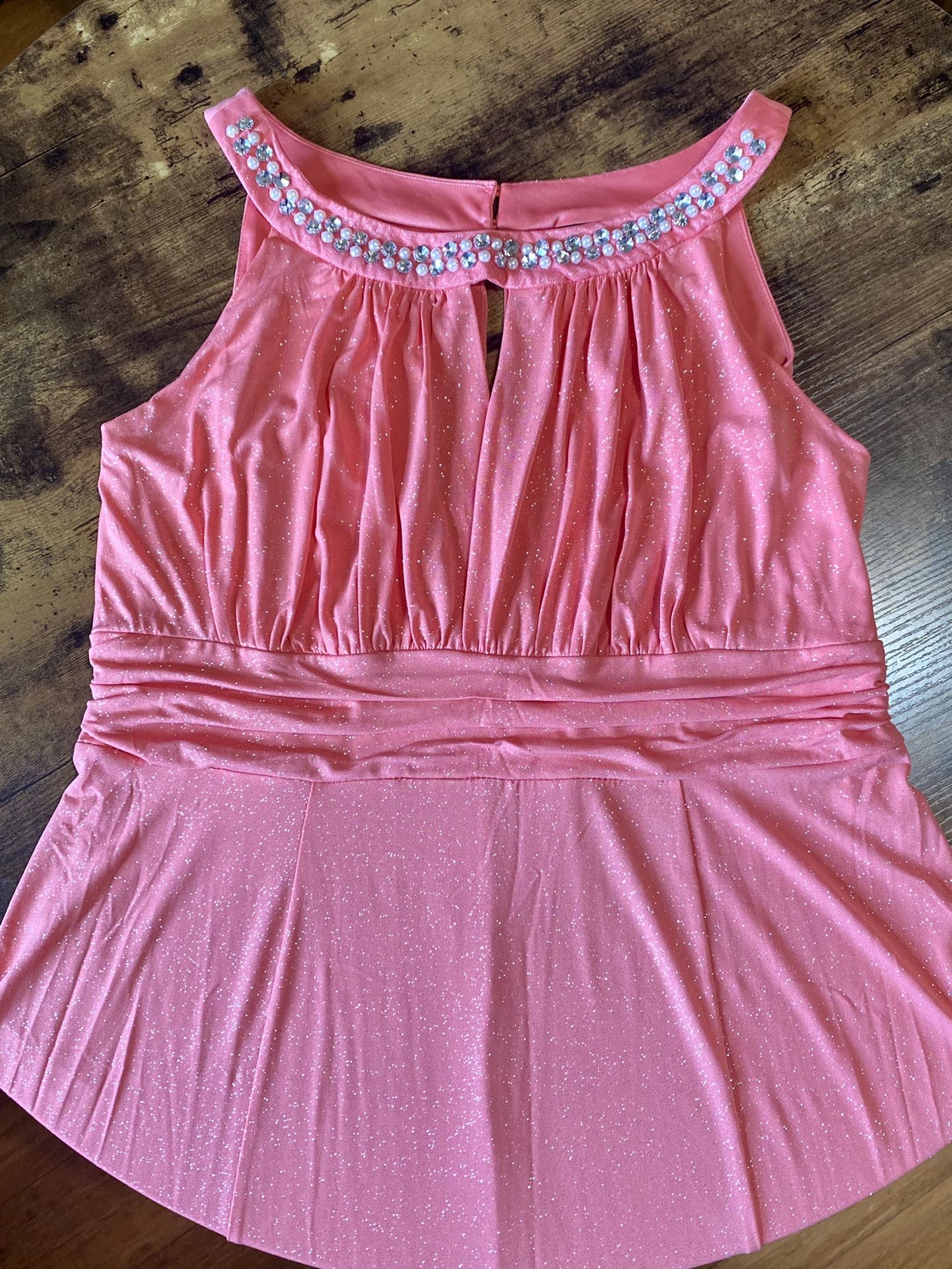 Dress Pearl & Rhinestone Neckline MIDI Sleeveless Sparkle Dress| Porterville