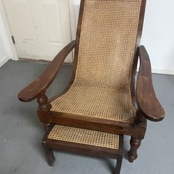 Cane & Wood Armchair With Footrest