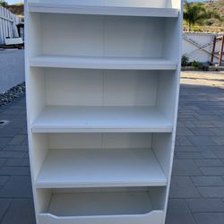 White Book Shelf And Brown Desk