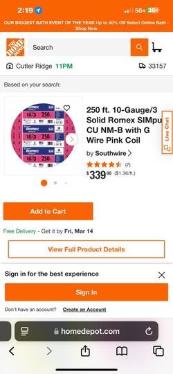250 ft. 10-Gauge/3 Solid Romex