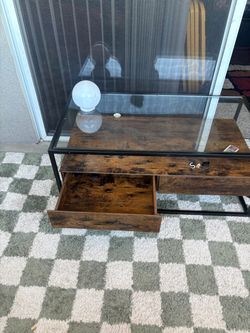 Glass and wood coffee table