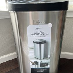 Mainstays Automatic Kitchen Trash Can, 13 Gallon Stainless Steel, Motion Sensor Hands-Free Soft Close Lid Waste Bin, Silver Stainless Steel