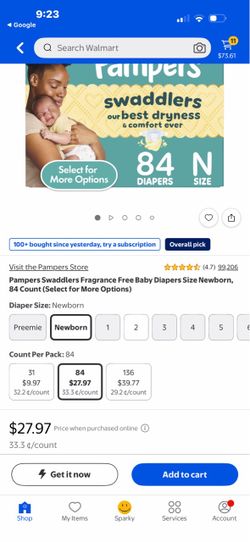 Pampers Swaddlers Newborn Diapers 84 Count