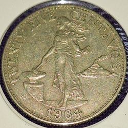 1964 Philippines 25 Centavos Coin