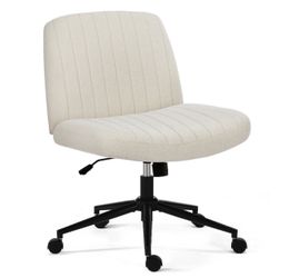 Armless Office Chair Cream Fabric with Wheels