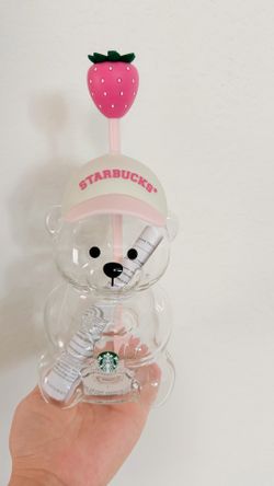 Starbucks Bearista 20oz Strawberry Glass Cup w/ Straw - Brand new!!