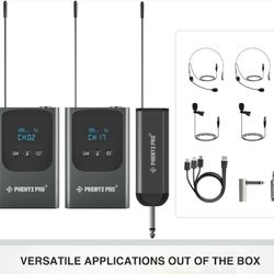 Phenyx Pro Dual Digital Wireless Microphone System, Portable Mini Receiver, 2x15 UHF Frequencies, 2 Bodypack Transmitters, Headset/Lapel Microphone fo