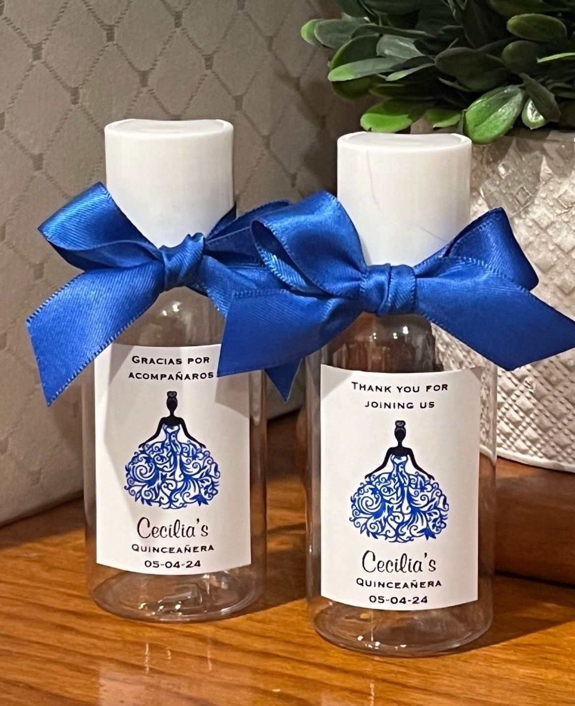 ROYAL BLUE Dress QUINCEAÑERA Recuerdos hand sanitizers favors