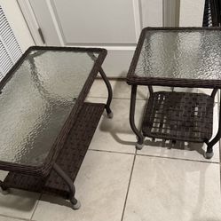 2 Outdoor Brown Wicker Patio Tables 