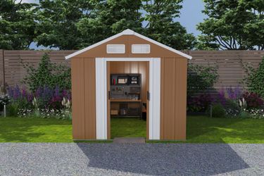 6X4 FT Heavy-Duty Metal Storage Shed with Windows, Lockable Door & Ventilation - Weatherproof Outdoor Garden Shed for Backyard, Lawn, and Tool Organiz