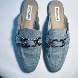 Steve Madden Steve Madden Light Blue Denim Chain-Trim Mules 7/5