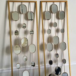 Set of 2 Large Gold Metal Wall Panel Mirrors