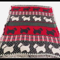 Scottish Terrier Fringe Throw Blanket VTg 46 ×58" Scotty Dogs Crown Craft USA Set Of 2 Blankets 