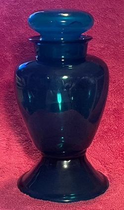 Vintage Blue Glass 10” Apothecary Jar Bubble Lid Canister RARE!