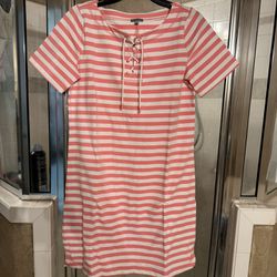 Talbots New NWT Pink White Striped Dress Ladies Women’s Size S Small