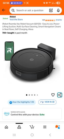 iRobot Roomba Vac Robot Vacuum (Q0120) - Easy to use, Power- Lifting Suction, Multi-Surface Cleaning, Smart Navigation Cleans in Neat Rows, Self-Charg