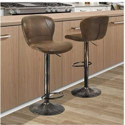 Bar Stools Set of 2 Height Adjustable Barstools Swivel Counter Chairs with Backrest PU Leather and Unique Metal Frame Barstool Chairs for Kitchen Bist