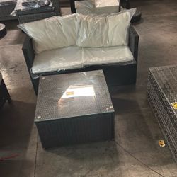 Assembled- Sofa And Table Black Frame-white Cushions 