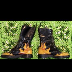 Tredair Flame Sunburst Leather Flame Boots Grunge Punk Emo Worn Distressed As Is
