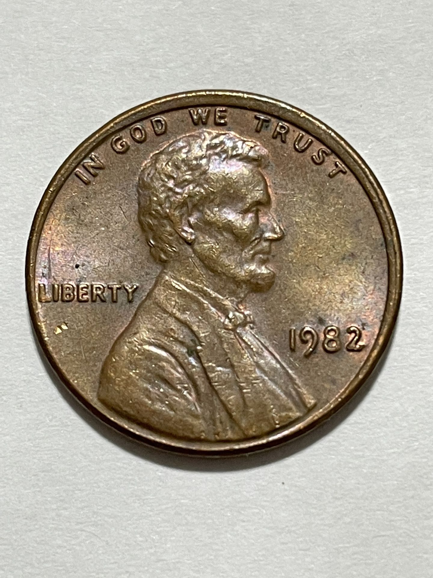 1982 Copper Cent Error Off-Center Rim & Struck Through Error 