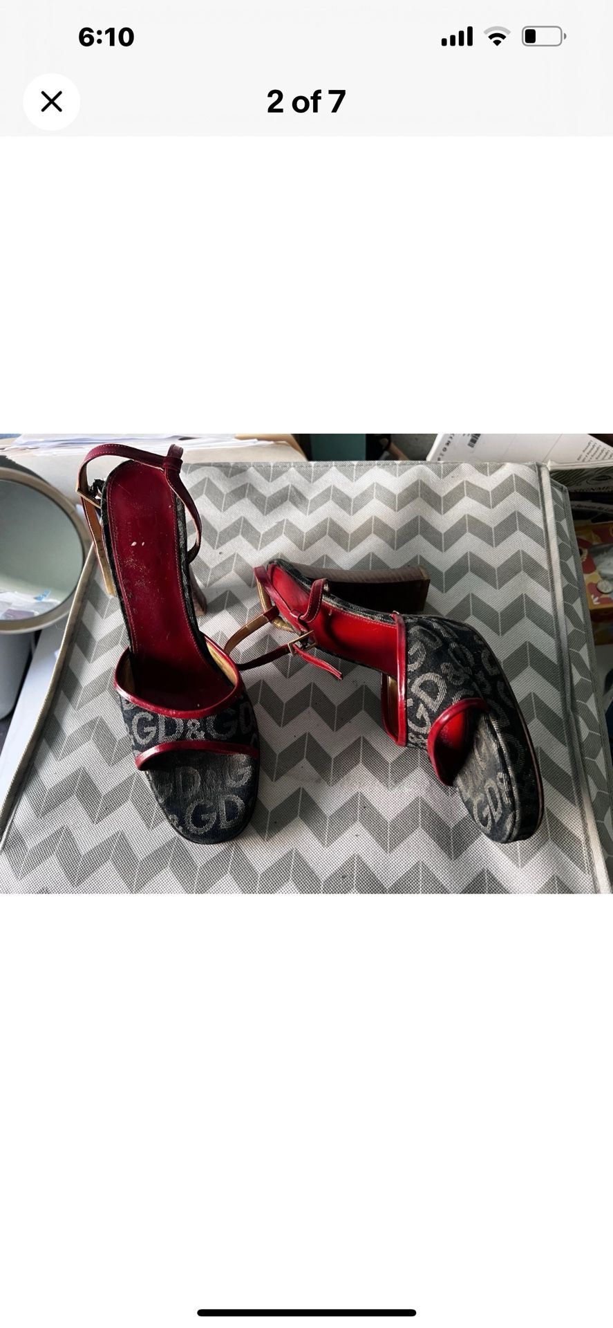 Dolce & Gabbana Denim Red Leather Sandals Vintage