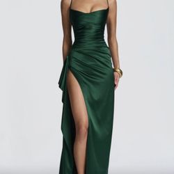 BWT Babyboo Satin Green Maxi Gown Dress Bodycon Siz M 