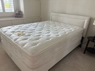 Nice clean Serta queen mattress with boxspring and metal frame
