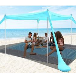 Beach Tent, 10x10FT Beach Canopy Sun Shelter UPF50+ with Sandbags