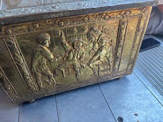 Antique Brass Embossed Coal Box Chest