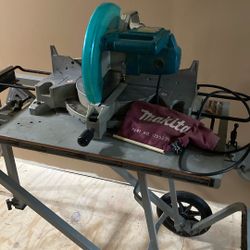 Makita LS1221 12” Compound Miter Saw on RIDGID MS-UV Utility Vehicle – Used, Good Condition
