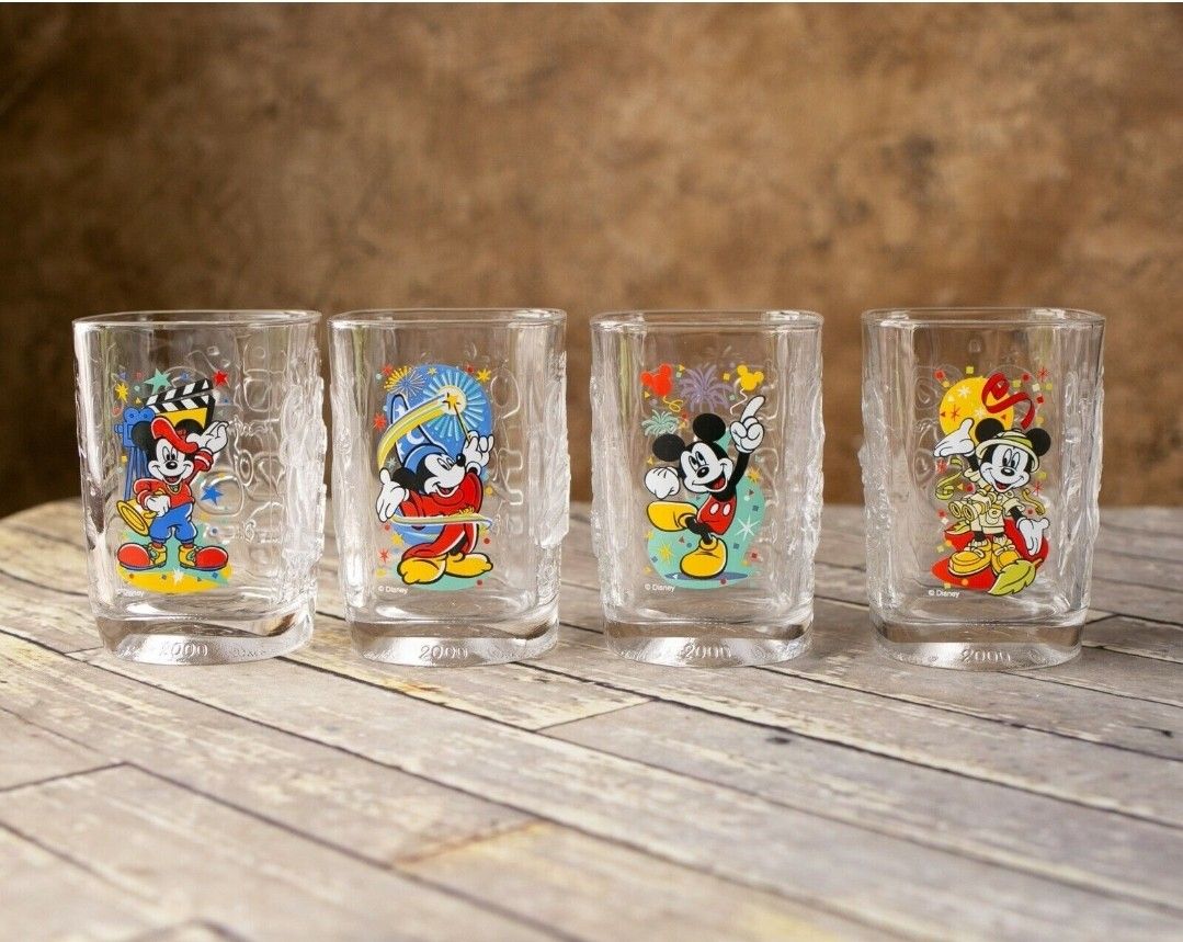 4 Vintage Mickey Mouse Glasses McDonald's Walt Disney Millennium 2000