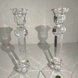 Val St. Lambert "Gardenia" Crystal Candle Stick Holders Signed,Made In Belgium 
