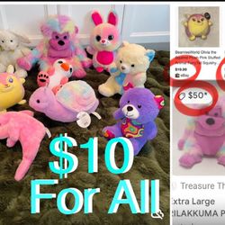 $10 For All Cute Tie Dye Multicolor Plushies total of 9 in great condition,snail 🐌 with Tag