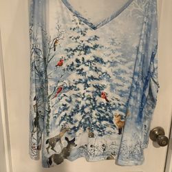 Winter Forest Animal Print V-Neck Top