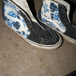 Vans Skate Hi Tapered Floral Blue Black White Shoes
