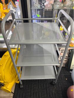 IKEA 3-Tier Metal Rolling Utility Cart — Silver/Gray Perforated Mesh Shelves