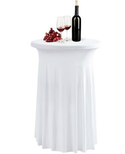 Fhberni 1 Pack White Spandex Stretch Round Table Covers With Skirt - 32x43 Inch Fitted Elastic Cocktail Tablecloth For High Top Bar, Party & Wedding D